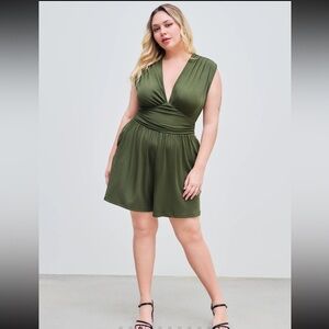 Cider Jersey Vneck Olive Green Romper